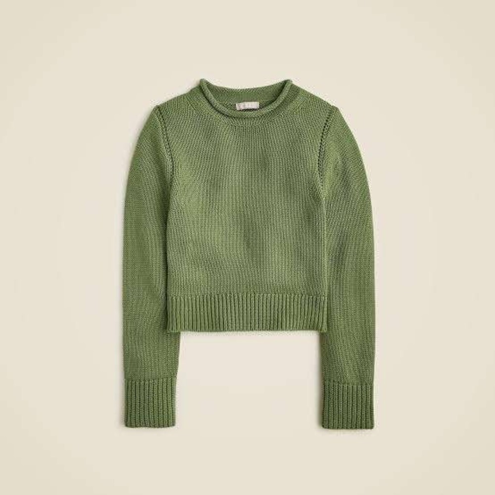 J.Crew Sweater Women XS Green Roll Neck Shaker Stitch Cotton CE485